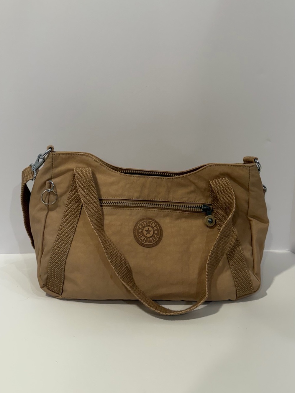 Kipling Art Tan Crossbody Shoulder Bag with Front Zip Pocket
